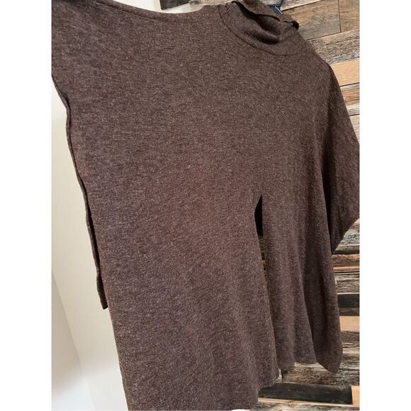 Patrizia Luca Women’s Poncho Sweater cover Button side brown high low - Picture 3 of 7